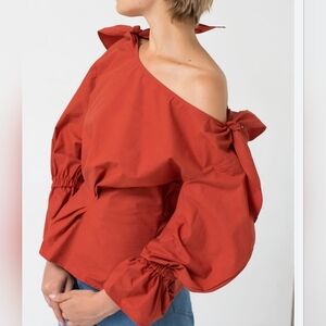 Regina Pyo Michelle Top Blouse Orange 3/4 Sleeve Tie Off Shoulders Size 12